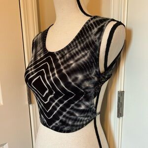 Shop therapy hand made Black and White Tie-Dye Women's crop tank tie back